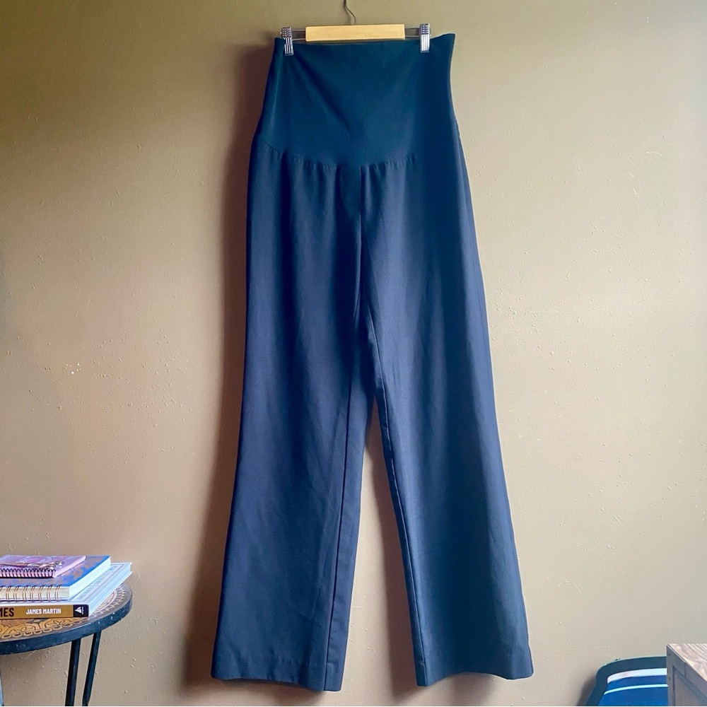 Comfy Maternity Trousers Straight Wide Leg Black Office Work Dress Pants Medium